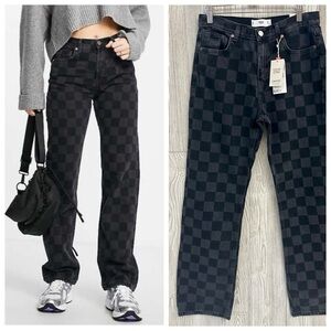 NEW! MNG CHECKERED Jeans Size 6 NWT Womens Black